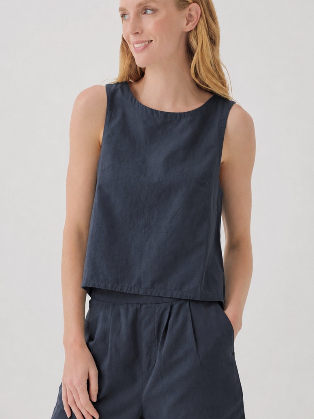 Pact Grey Sleeveless Linen-Blend Tank